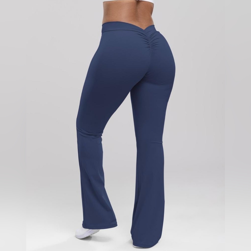 Women's High Waist Ruched Flare Leg Sports  Leggings Size XXL